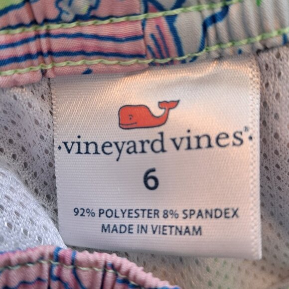 Vineyard Vines Green Blue Pink Fish Print Swim Trunks Bathing Suit Size 6 - Picture 3 of 3